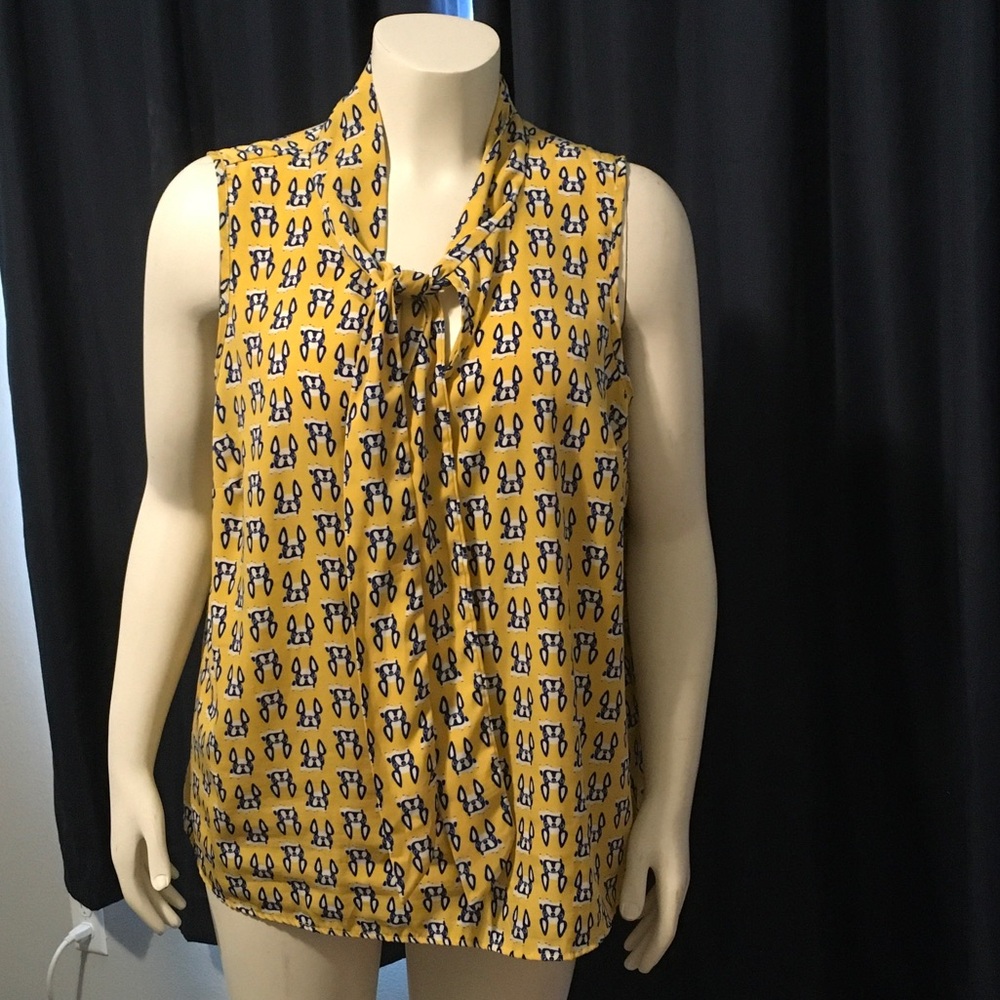 Peach Love California Yellow Frenchie Dog Print Sleeveless Camisole